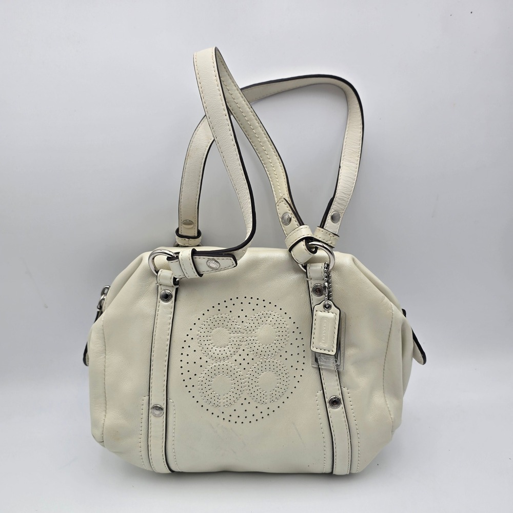 Coach Cream Leather Perforated Logo Shoulder Bag Tote Purse‎